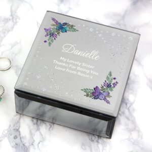 Personalised Floral Butterfly Diamante Glass Trinket Box: 4 - Trinket Boxes By Gift Moments