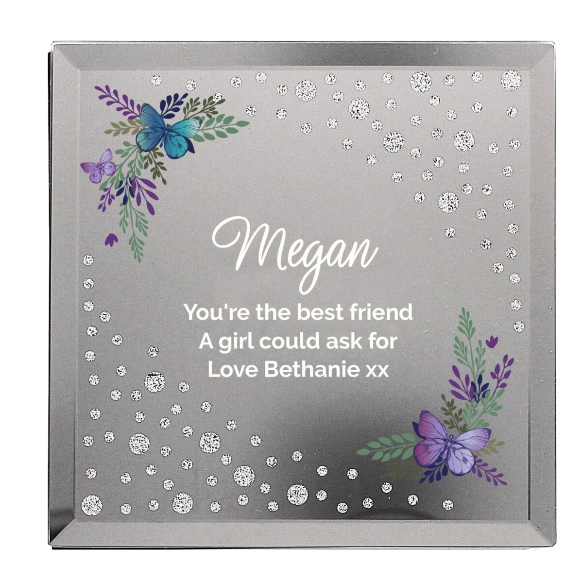 Personalised Floral Butterfly Diamante Glass Trinket Box: 3 - Trinket Boxes By Gift Moments