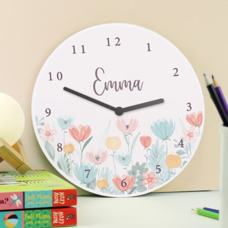 Personalised Floral Children’s Wall Clock: 4 - Clocks By Gift Moments