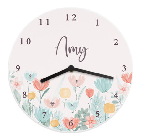 Personalised Floral Children’s Wall Clock: 5 - Clocks By Gift Moments