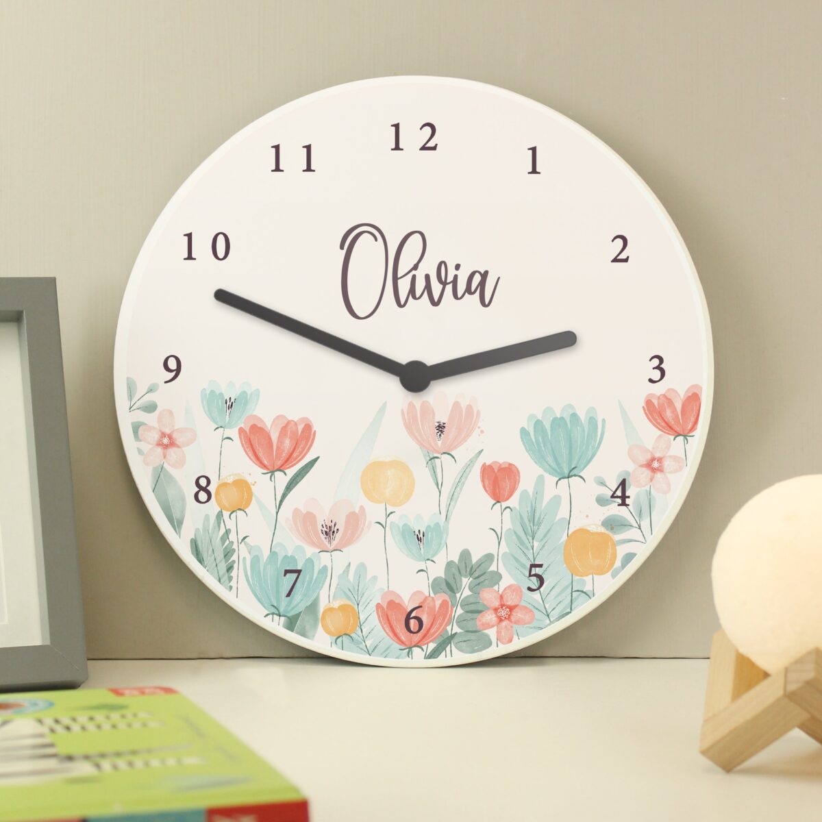 Personalised Floral Children’s Wall Clock: 1 - Clocks By Gift Moments