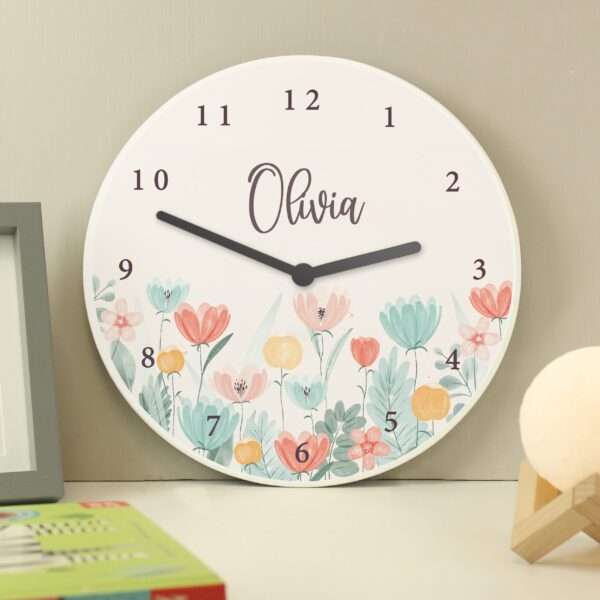 Personalised Floral Children’s Wall Clock: 1 - Clocks By Gift Moments