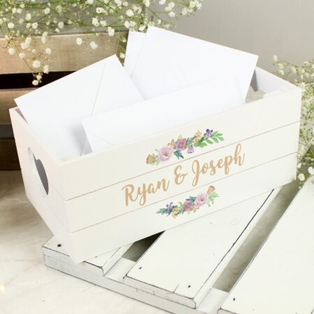 Personalised Floral Couples White Wooden Crate: 2 - Storage By Gift Moments