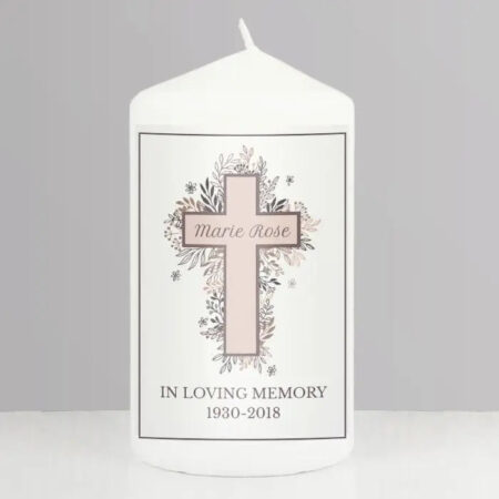 Personalised Floral Cross Pillar Candle: 1 - Candles By Gift Moments