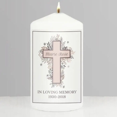 Personalised Floral Cross Pillar Candle: 5 - Candles By Gift Moments