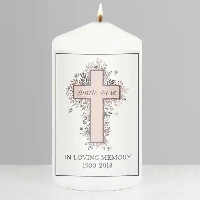 Personalised Floral Cross Pillar Candle: 5 - Candles By Gift Moments