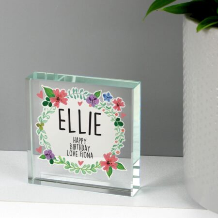 Personalised Floral Crystal Token: 4 - Crystal Tokens By Gift Moments