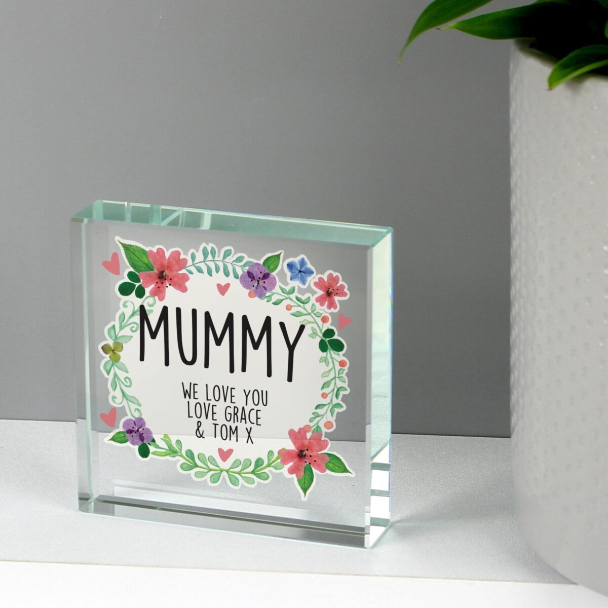 Personalised Floral Crystal Token: 3 - Crystal Tokens By Gift Moments