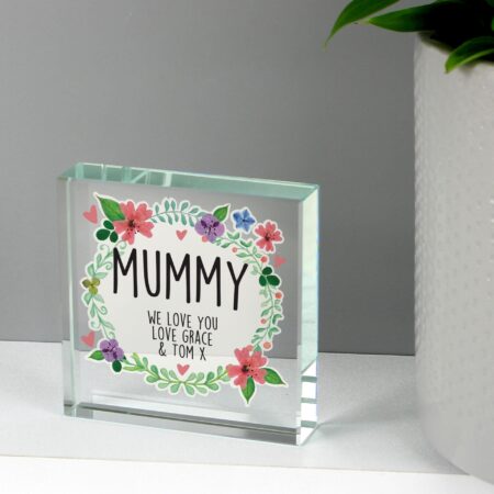 Personalised Floral Crystal Token: 3 - Crystal Tokens By Gift Moments