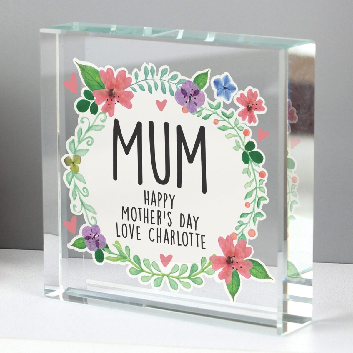 Personalised Floral Crystal Token: 2 - Crystal Tokens By Gift Moments