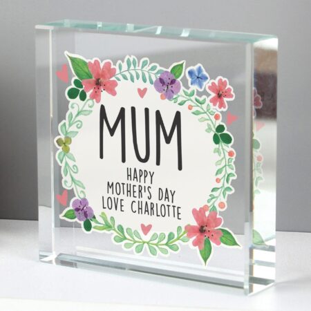 Personalised Floral Crystal Token: 2 - Crystal Tokens By Gift Moments