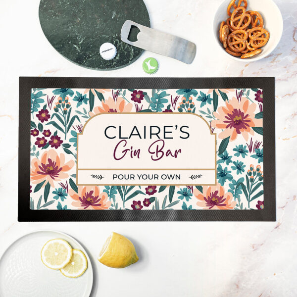 Personalised Floral Gin Bar Mat: 1 - Barware By Gift Moments