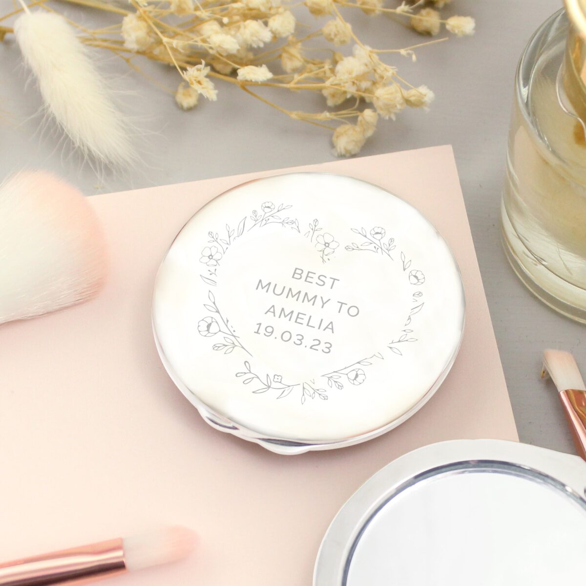 Personalised Floral Heart Compact Mirror: 7 - Compact Mirrors By Gift Moments