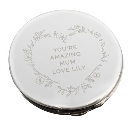Personalised Floral Heart Compact Mirror: 5 - Compact Mirrors By Gift Moments