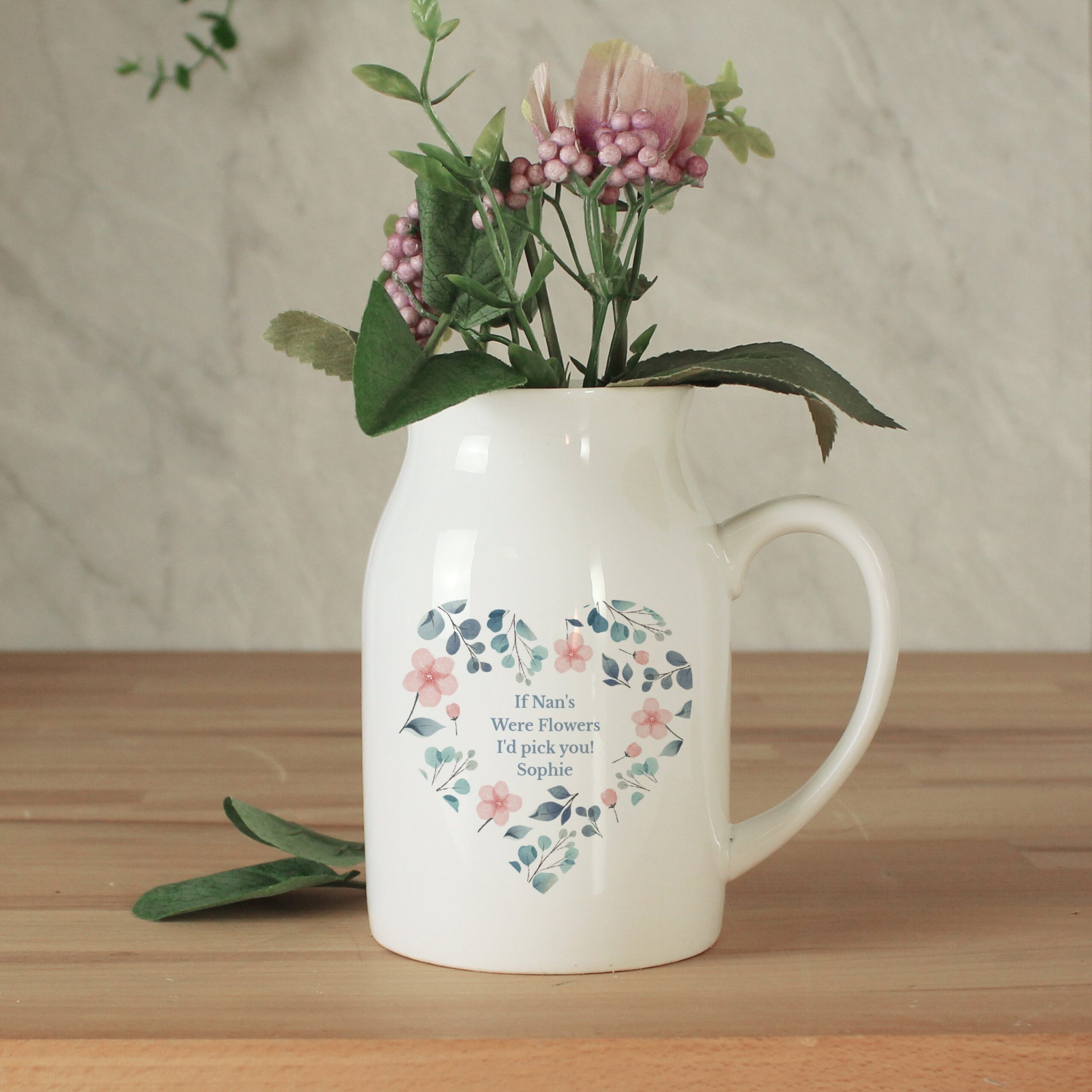 Personalised Floral Heart Flower Jug: 1 - Vases By Gift Moments