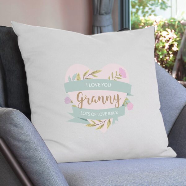 Personalised Floral Heart Mothers Day Cream Cushion: 2 - Cushions By Gift Moments