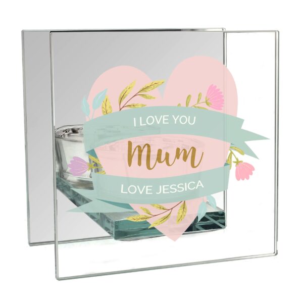 Personalised Floral Heart Mothers Day Mirrored Glass Tea Light Holder: 2 - Candle Holders By Gift Moments