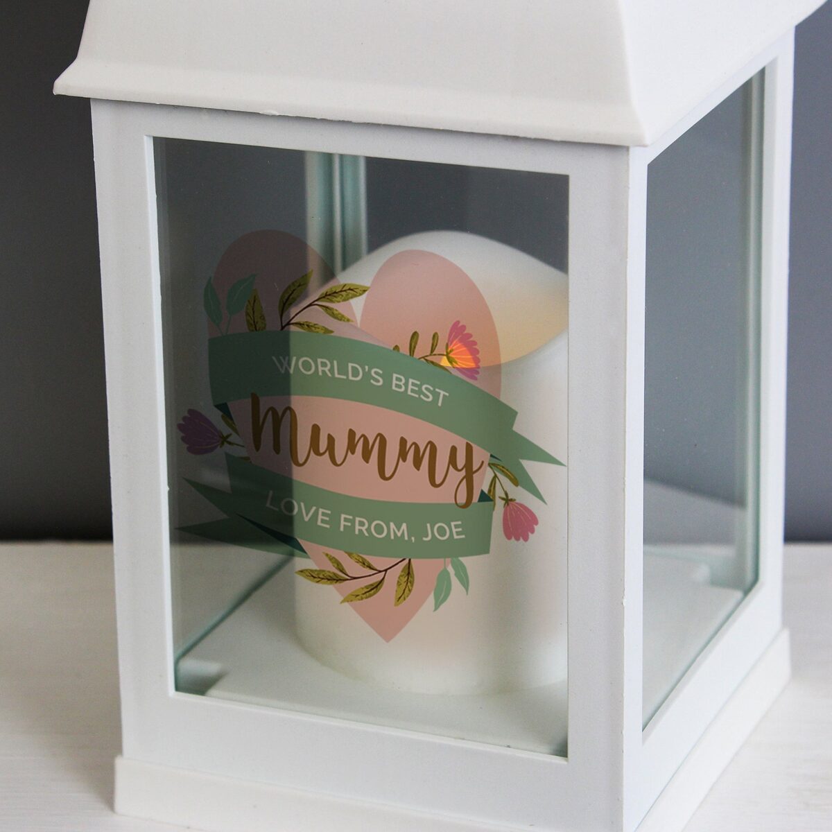 Personalised Floral Heart Mothers Day White Lantern: 7 - LED Lighting By Gift Moments
