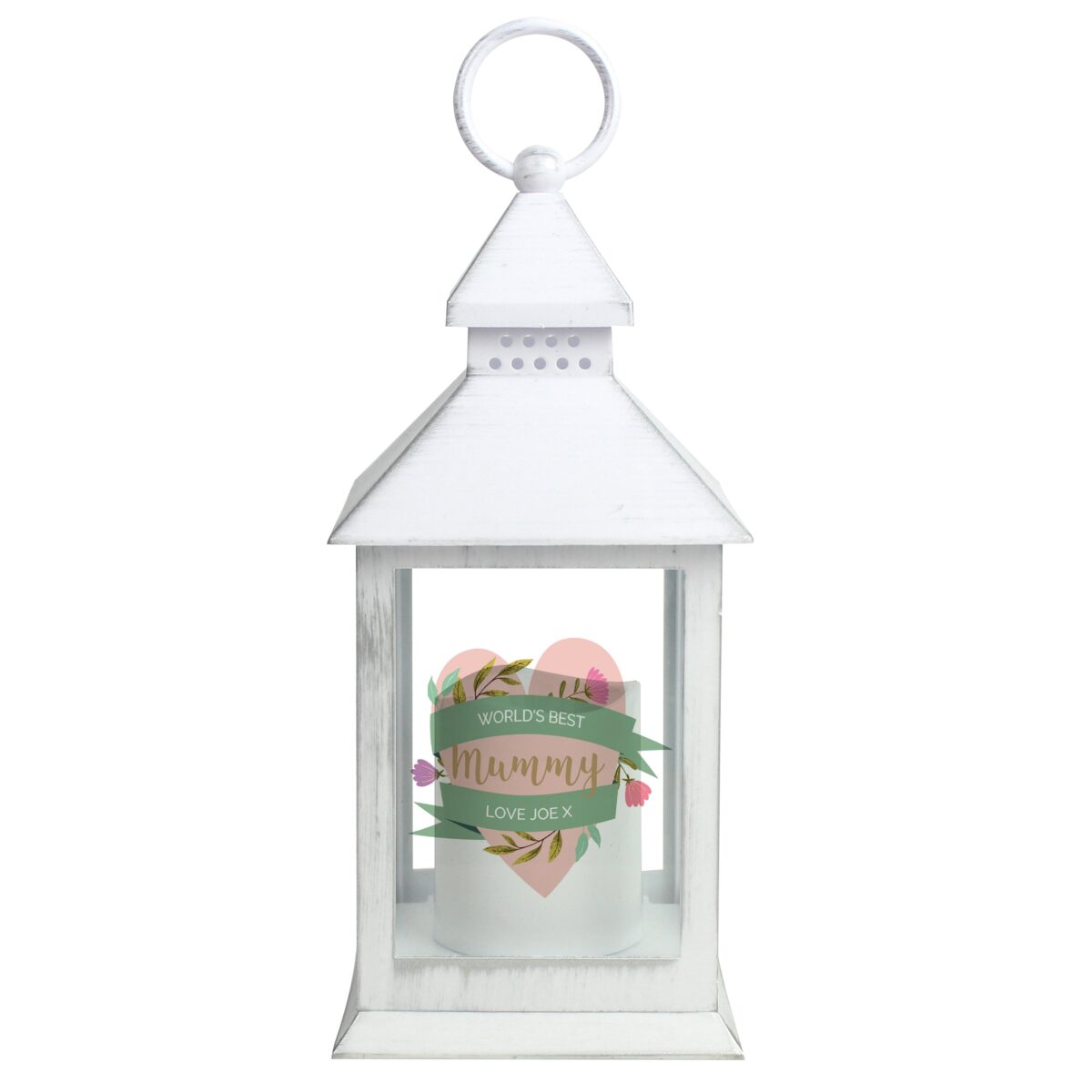 Personalised Floral Heart Mothers Day White Lantern: 5 - LED Lighting By Gift Moments