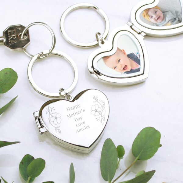 Personalised Floral Heart Photo Frame Keyring: 1 - Keyrings By Gift Moments