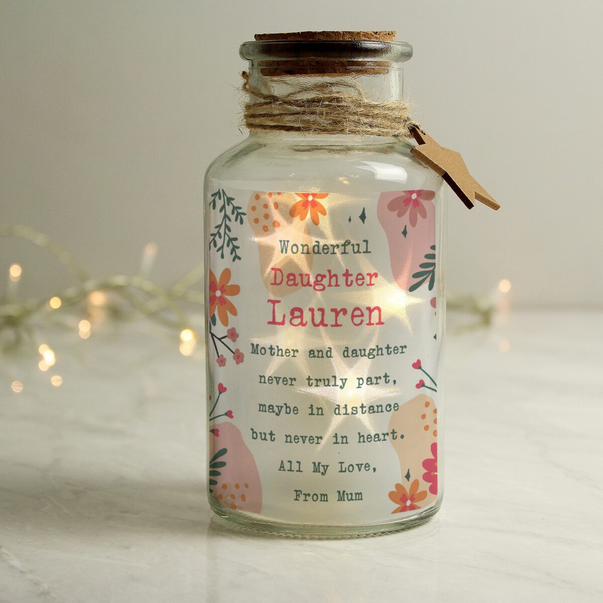 Personalised Floral LED Glass Jar: 2 - LED Lighting By Gift Moments