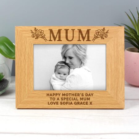Personalised Floral Mum 6x4 Oak Finish Photo Frame: 1 - Photo Frames By Gift Moments