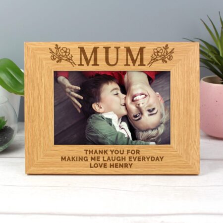 Personalised Floral Mum 6x4 Oak Finish Photo Frame: 2 - Photo Frames By Gift Moments