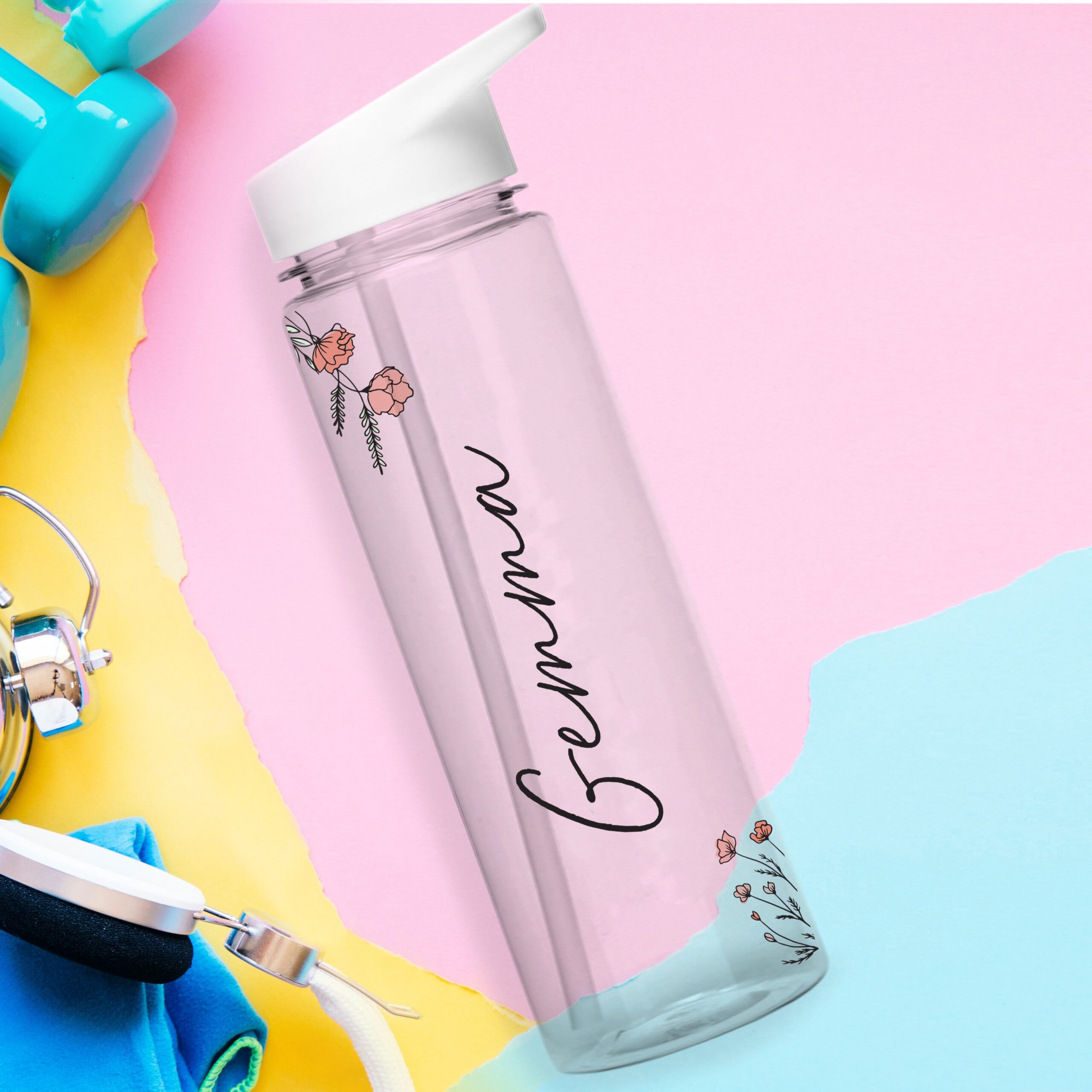 Personalised Floral Name Only Water Bottle: 1 - Water Bottles By Gift Moments