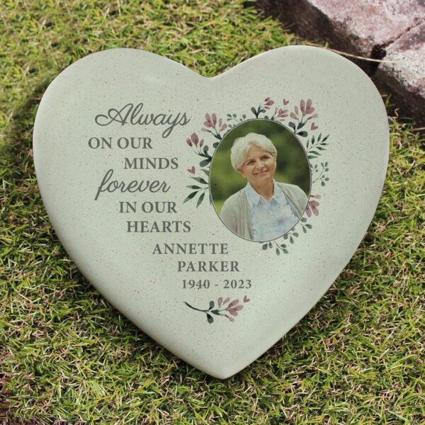 Personalised Floral Photo Upload Memorial Resin Heart: 1 - Memorials By Gift Moments