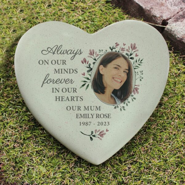 Personalised Floral Photo Upload Memorial Resin Heart: 2 - Memorials By Gift Moments