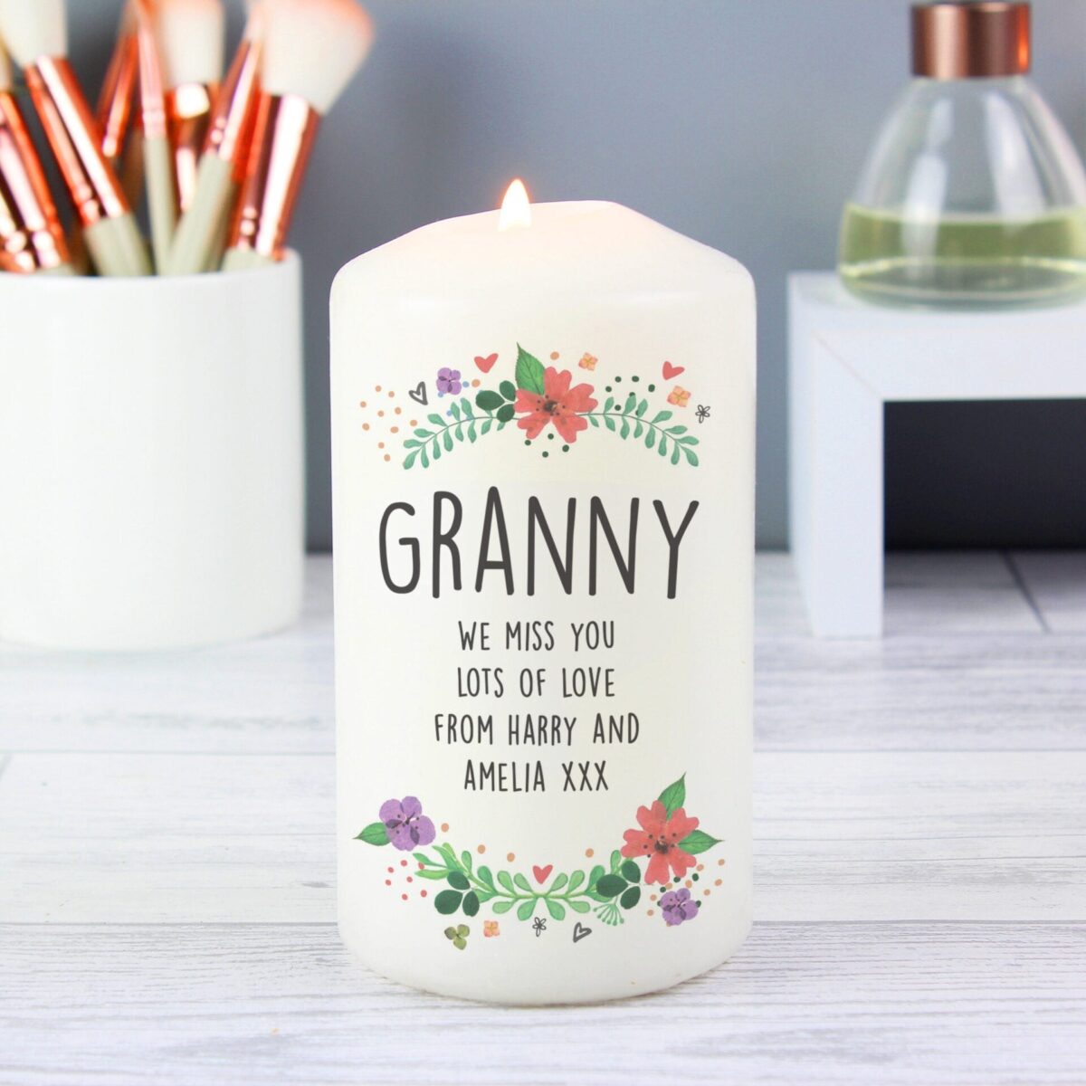 Personalised Floral Pillar Candle: 2 - Candles By Gift Moments