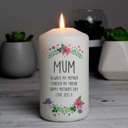 Personalised Floral Pillar Candle: 1 - Candles By Gift Moments