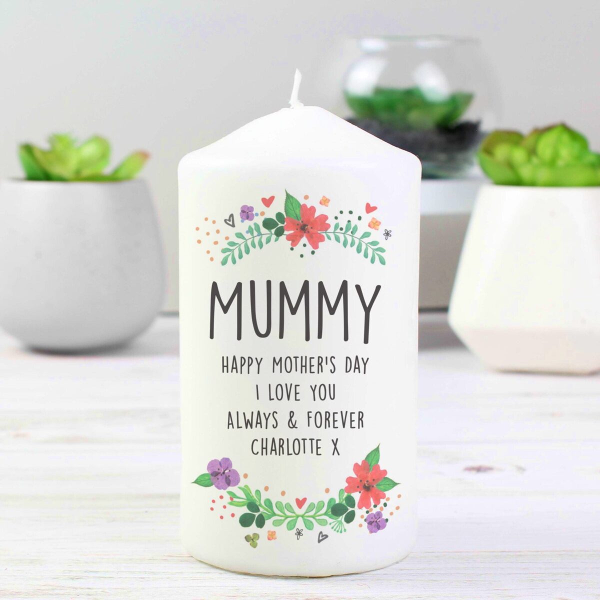 Personalised Floral Pillar Candle: 6 - Candles By Gift Moments