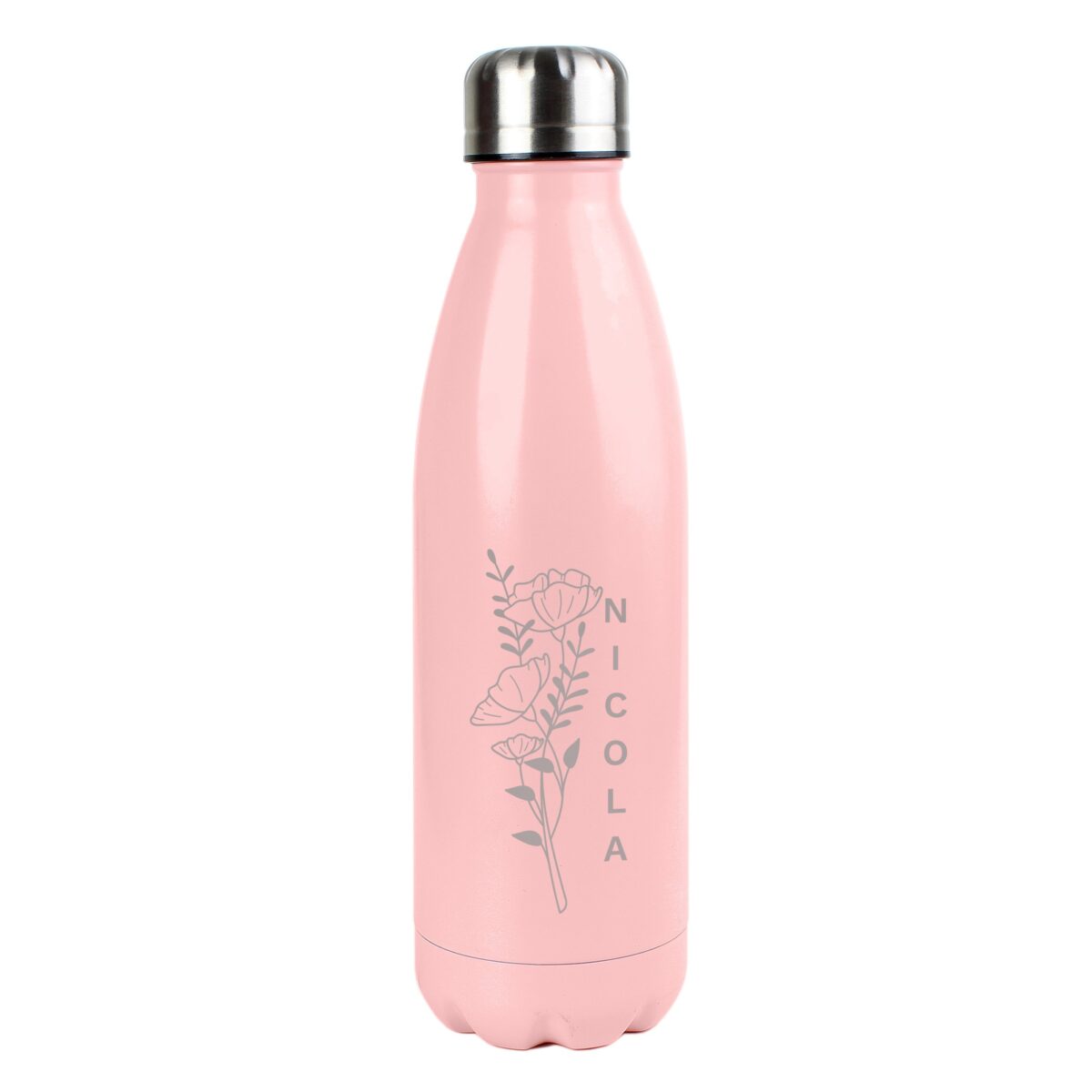 Personalised Floral Pink Metal Insulated Drinks Bottle: 5 - Water Bottles By Gift Moments