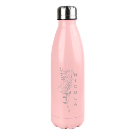 Personalised Floral Pink Metal Insulated Drinks Bottle: 5 - Water Bottles By Gift Moments