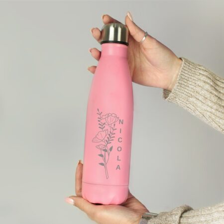 Personalised Floral Pink Metal Insulated Drinks Bottle: 6 - Water Bottles By Gift Moments