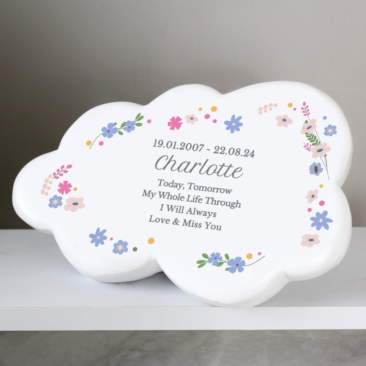 Personalised floral resin memorial cloud