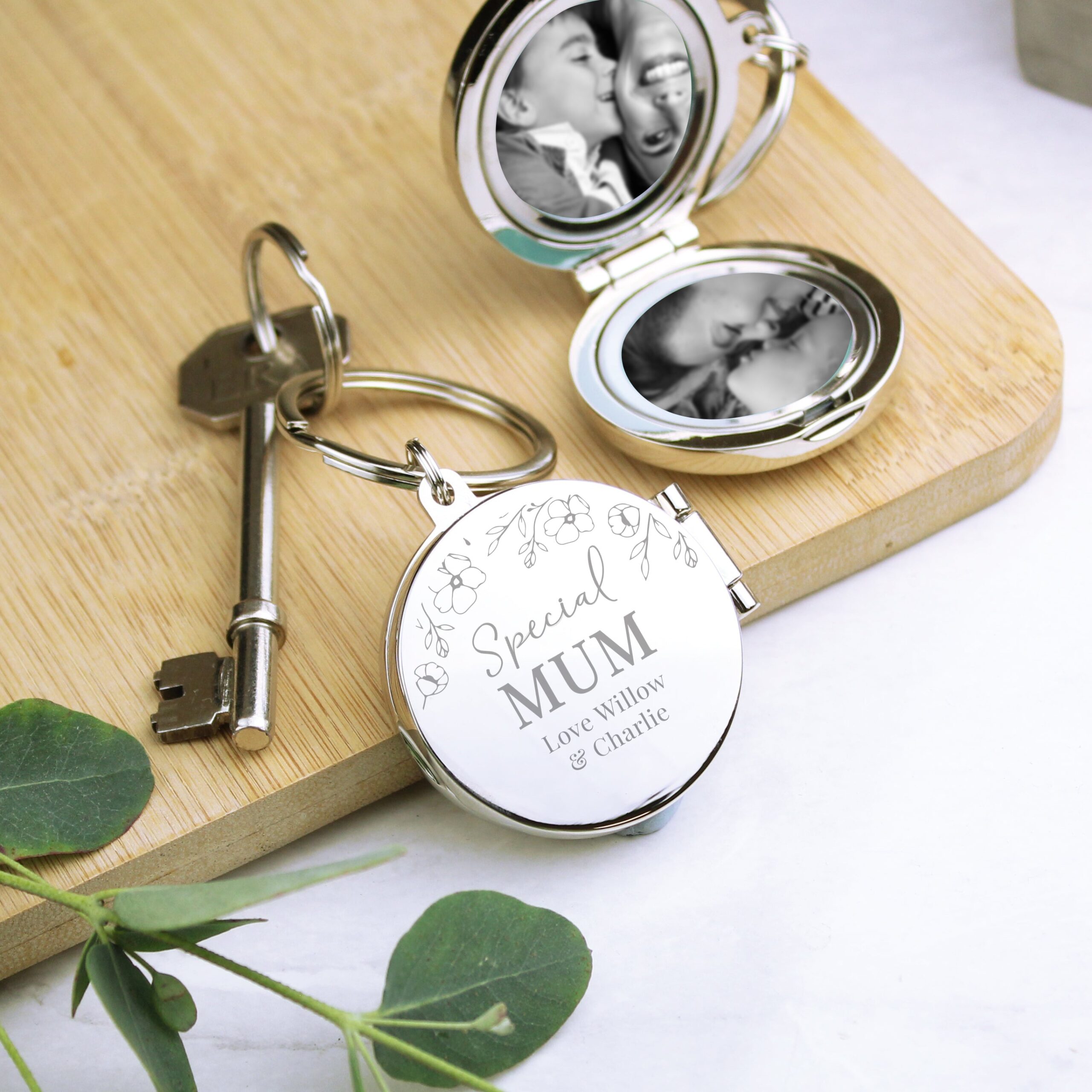 Personalised Floral Round Photo Frame Keyring: 1 - Keyrings By Gift Moments
