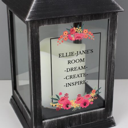 Personalised Floral Rustic Black Lantern: 5 - LED Lighting By Gift Moments
