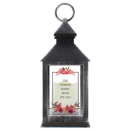 Personalised Floral Rustic Black Lantern: 4 - LED Lighting By Gift Moments
