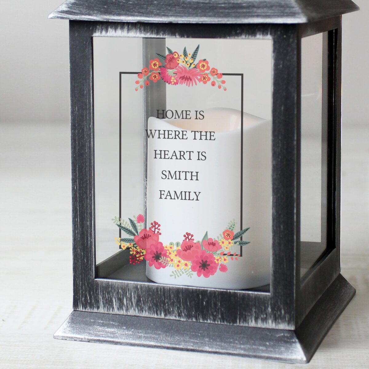 Personalised Floral Rustic Black Lantern: 3 - LED Lighting By Gift Moments