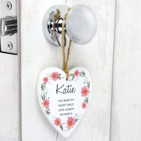Personalised Floral Sentimental Wooden Heart Decoration: 4 - Decorations By Gift Moments