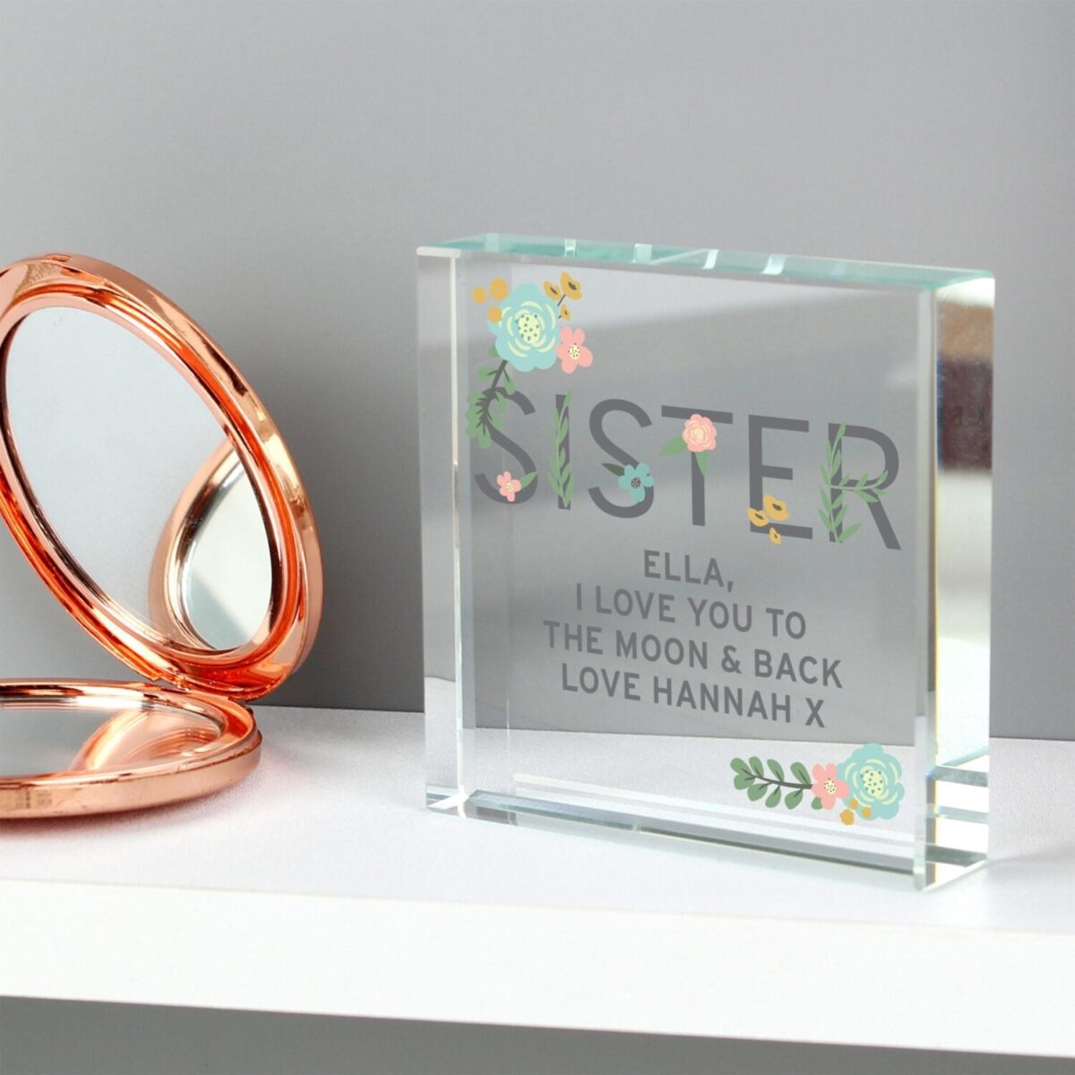 Personalised Floral Sister Crystal Token: 3 - Crystal Tokens By Gift Moments