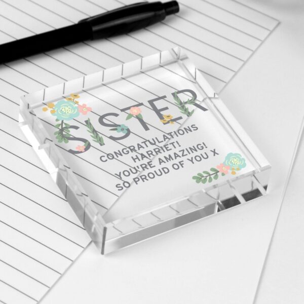 Personalised Floral Sister Crystal Token: 2 - Crystal Tokens By Gift Moments
