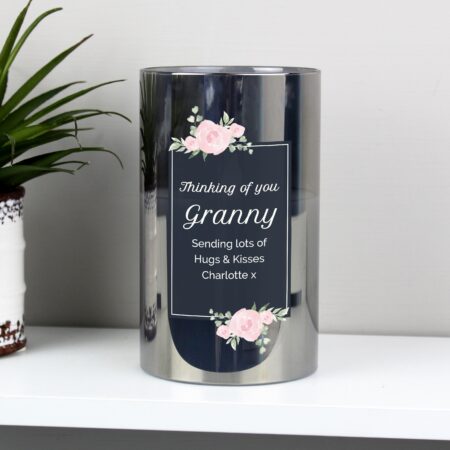 Personalised Floral Smoked Glass LED Candle: 3 - LED Lighting By Gift Moments