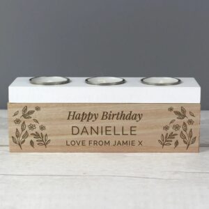 Personalised Floral Triple Tea Light Box: 3 - Candle Holders By Gift Moments