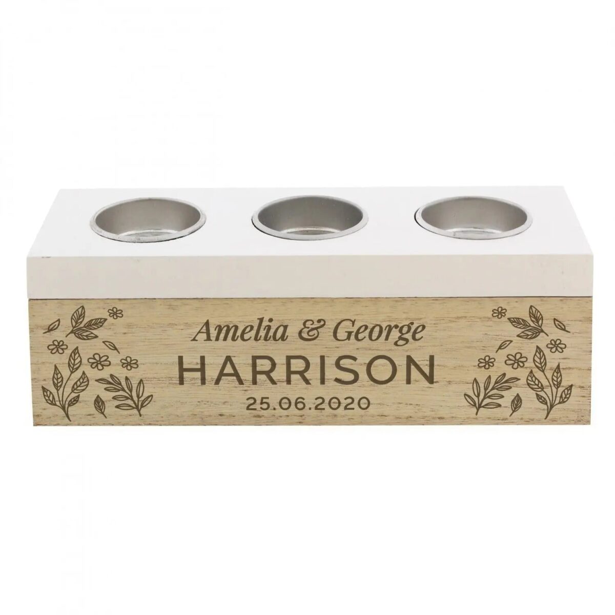 Personalised Floral Triple Tea Light Box: 5 - Candle Holders By Gift Moments