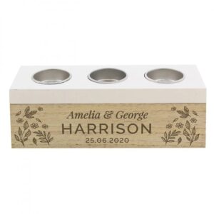 Personalised Floral Triple Tea Light Box: 5 - Candle Holders By Gift Moments