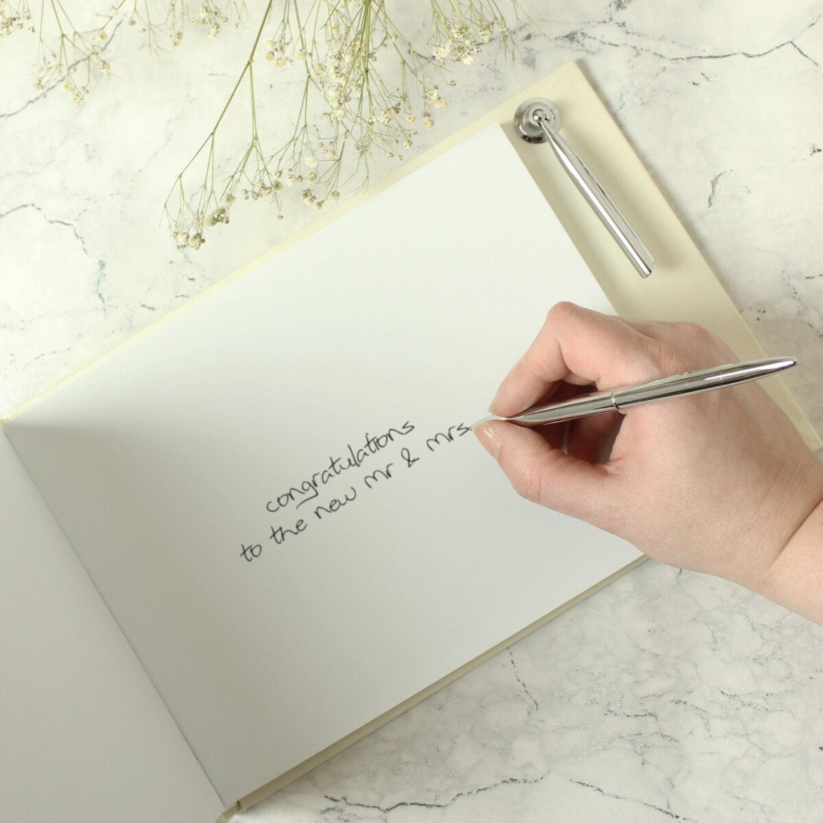 Personalised floral watercolour hardback guest book pen