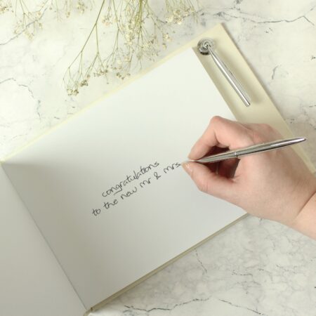 Personalised floral watercolour hardback guest book pen